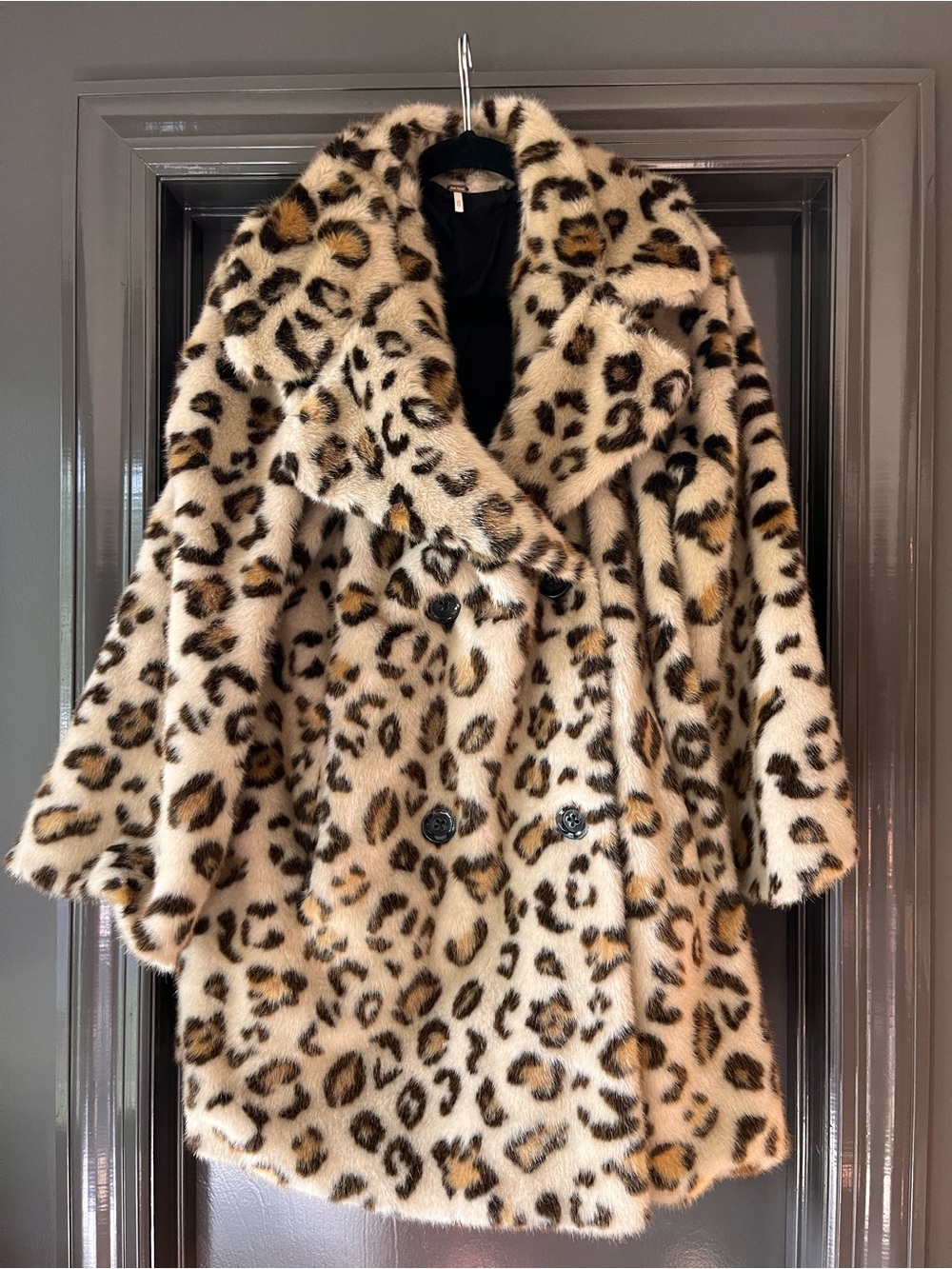 Free People Leopard Print Faux Fur Pea Coat in Beige and Brown - Picture 2 of 5